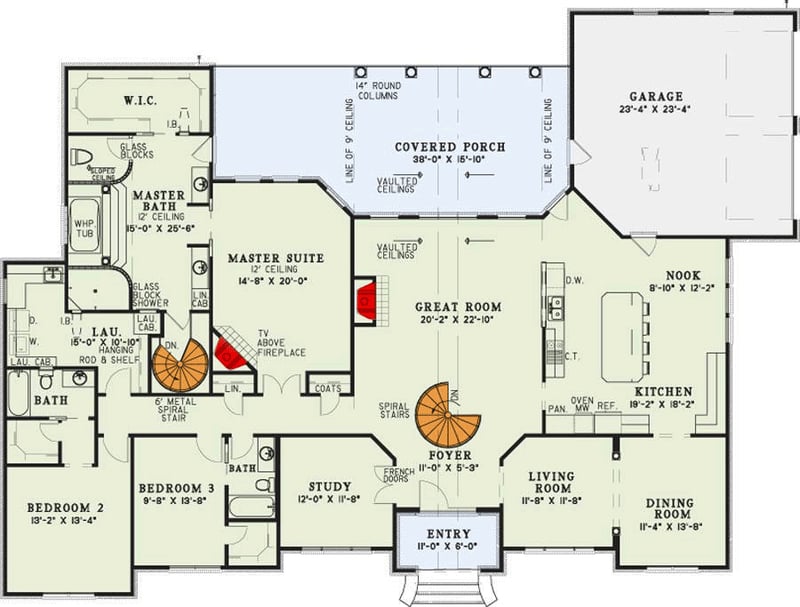 Plan 59528ND: French Country House Plan with Daylight Basement and Dual Garages - Floor Plan - Main Level - European, French Country, Traditional