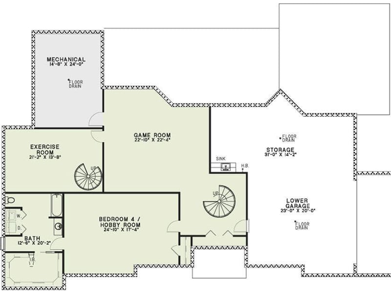 Plan 59528ND: French Country House Plan with Daylight Basement and Dual Garages - Floor Plan - Lower Level - European, French Country, Traditional