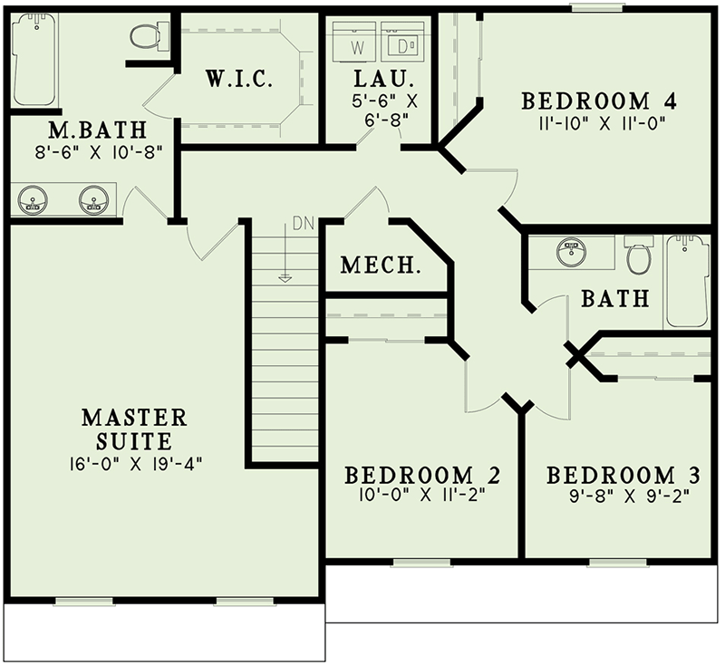 Plan 59560ND: Two-Story House Plan with Upstairs Laundry - 1789 Sq Ft - Floor Plan - 2nd Floor - Country, Traditional