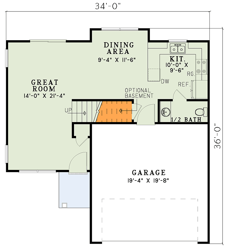 Plan 59562ND: Traditional 3-Bed House Plan with Upstairs Laundry and Garage - Floor Plan - Main Level - Country, Traditional