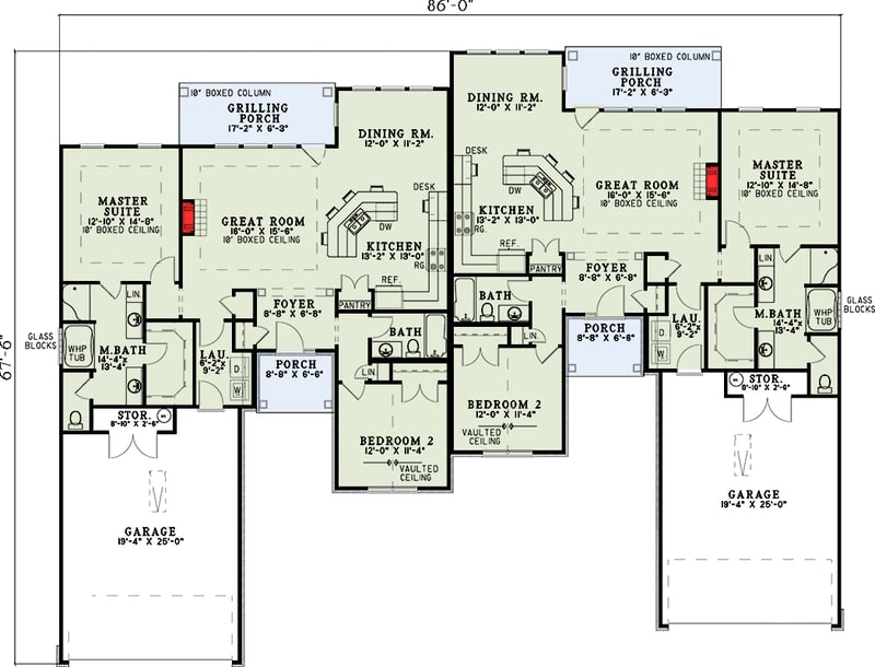 Plan 59592ND: Duplex House Plan with 2 Bed 2 Bath 1398 Sq Ft Units