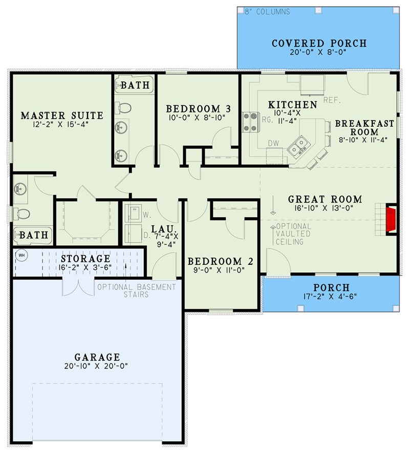 Plan 59598ND: 3 Bed Brick Ranch Home Plan Under 1200 Square Feet - Floor Plan - Main Level - Ranch, Traditional