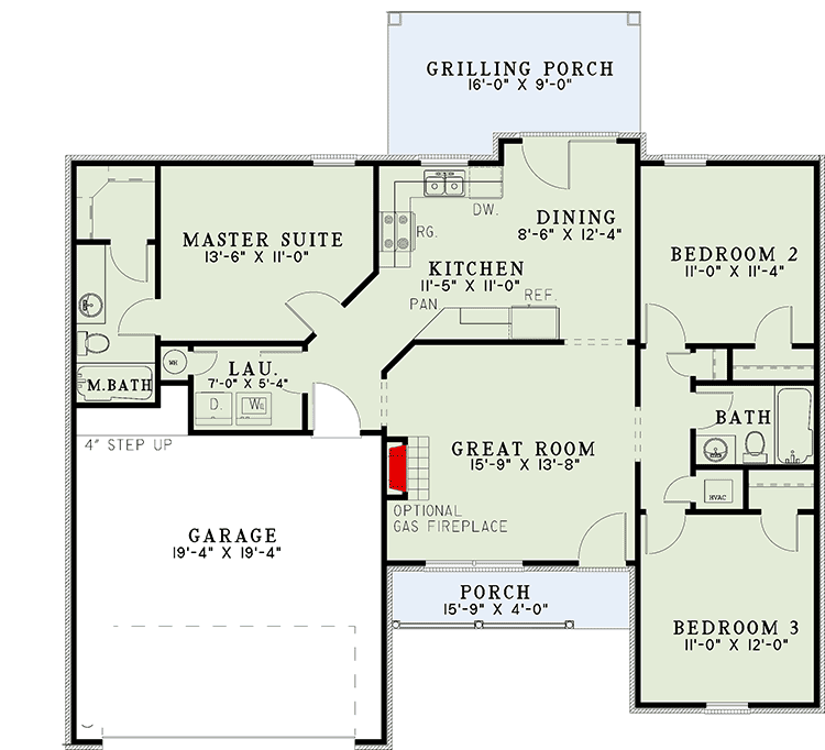 Plan 59601ND: Simplicity and Elegance - Floor Plan - Main Level - Ranch, Traditional