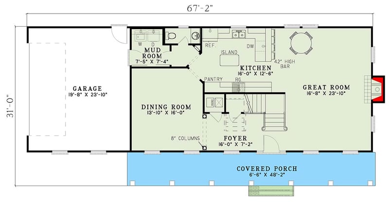 Plan 5961ND: Classic Southern Charm with Stacked Porches and Split Bedroom Design - Floor Plan - Main Level - New Orleans, Southern, Southern Traditional, Traditional