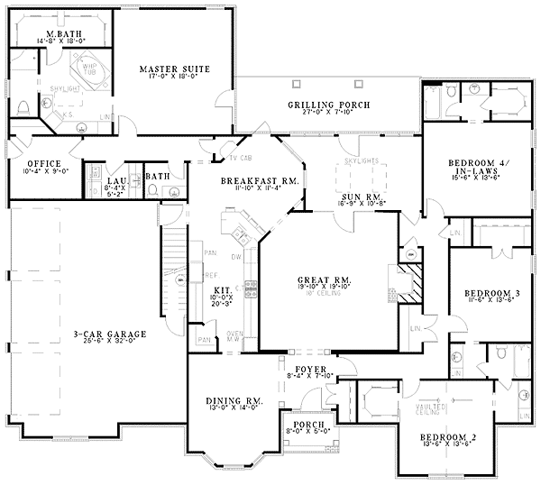 Plan 59615ND: Sun Room with Skylights - Floor Plan - Main Level - Traditional
