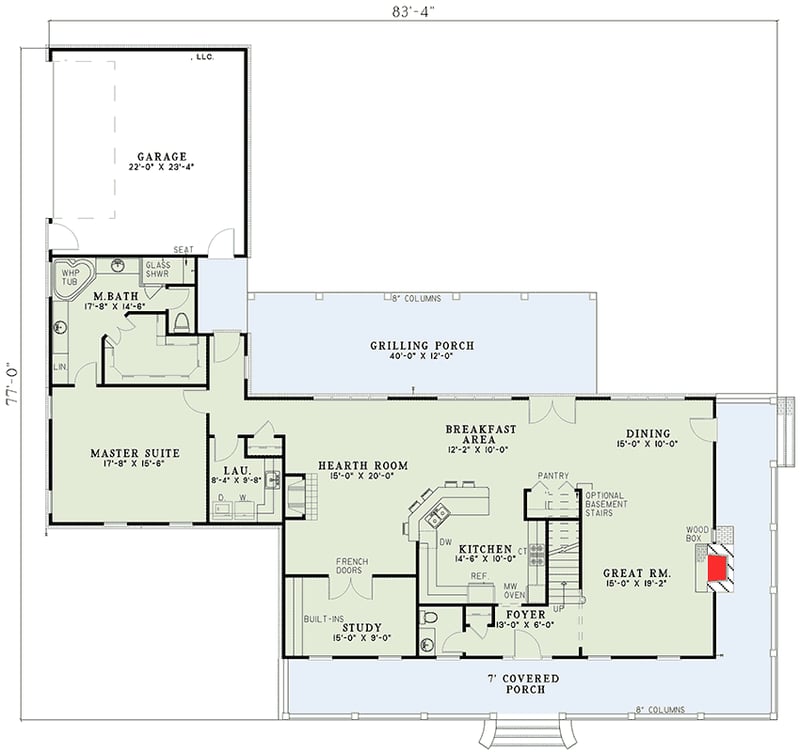 Plan 59637ND: Country Home Plan with Relaxing Covered Front Porch - Floor Plan - Main Level - Country, Southern