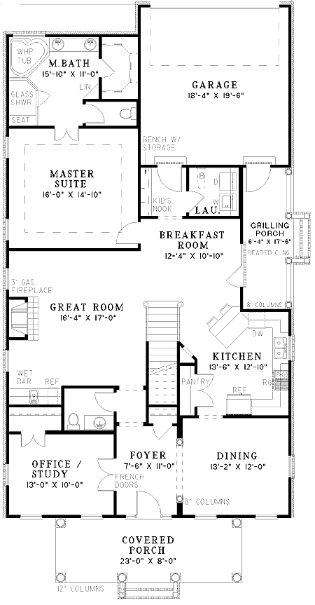 Plan 5965ND: Southern Charm - Floor Plan - Main Level - Southern, Traditional