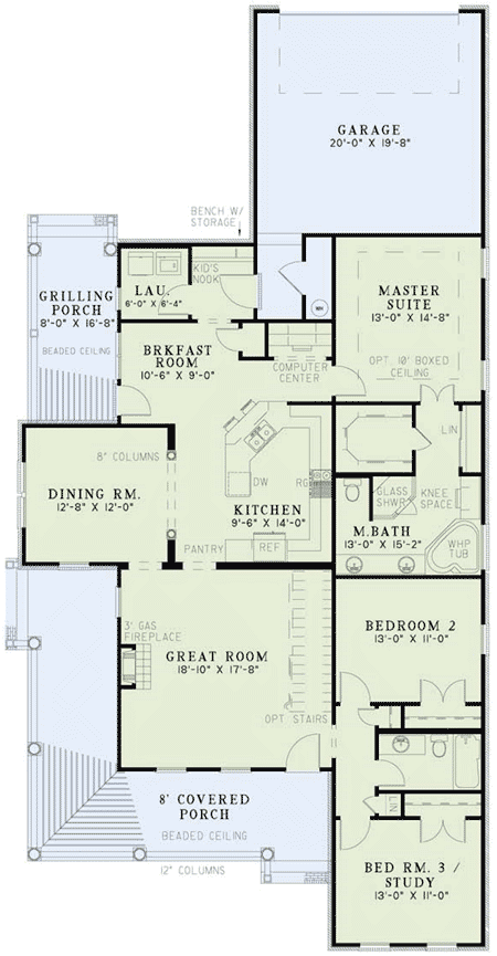Plan 5966ND: Traditional House Plan: Expansive Great Room, Split Bedrooms, Wrap-Around Porch - Floor Plan - Main Level - Traditional
