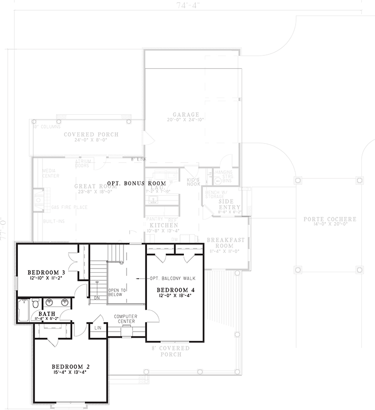 Plan 59708ND: 4-Bed House Plan with Wrapping Front Porch - Floor Plan - 2nd Floor - Southern, Traditional