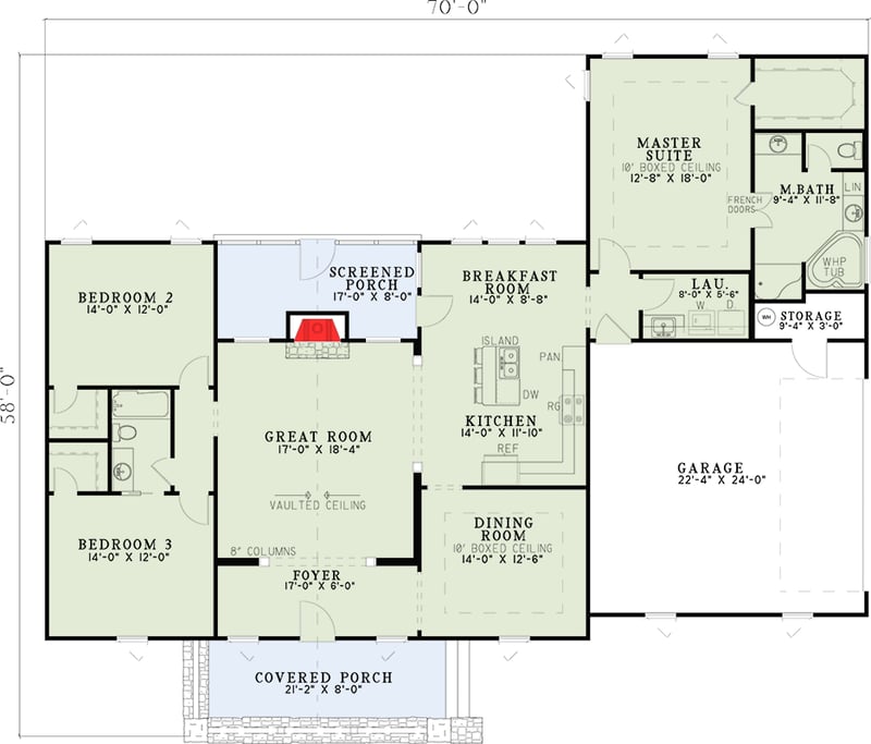 Plan 59743ND: Craftsman Cottage with Street Appeal - Floor Plan - Main Level - Cottage, Country, Craftsman, Ranch, Rustic, Traditional