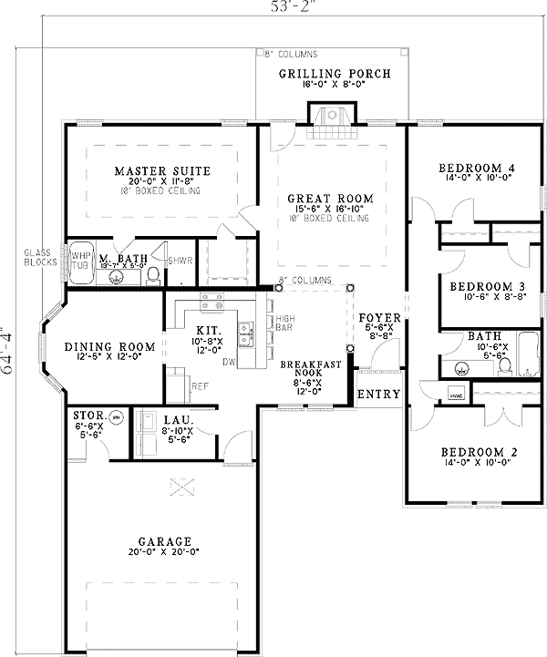 Plan 59788ND: Traditional House Plan with Closed Floor Plan - 1760 Sq Ft - Floor Plan - Main Level - Ranch, Southern