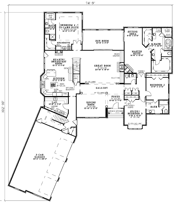 Plan 59806ND: 4-Bed House Plan with Generous Great Room - Floor Plan - Main Level - European, Southern