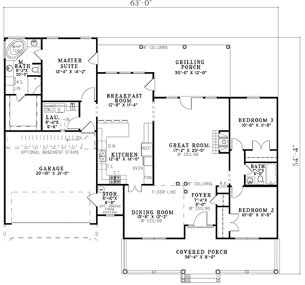 Plan 59817ND: Charming Dormers - Floor Plan - Main Level - Country