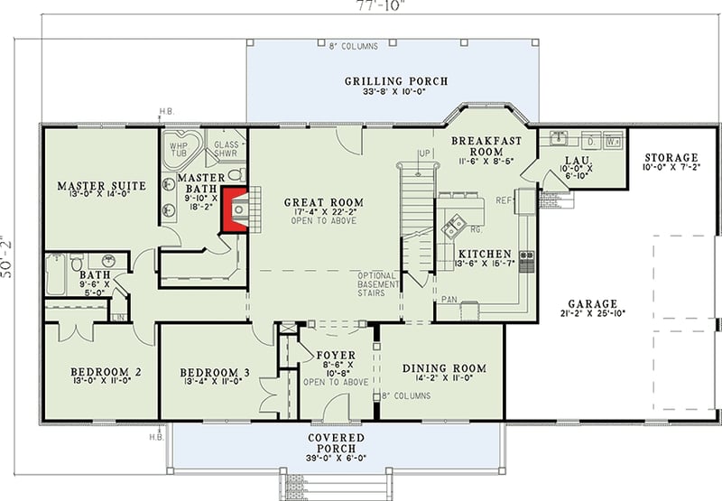 Plan 59818ND: Southern Tradition - Floor Plan - Main Level - Country, Traditional