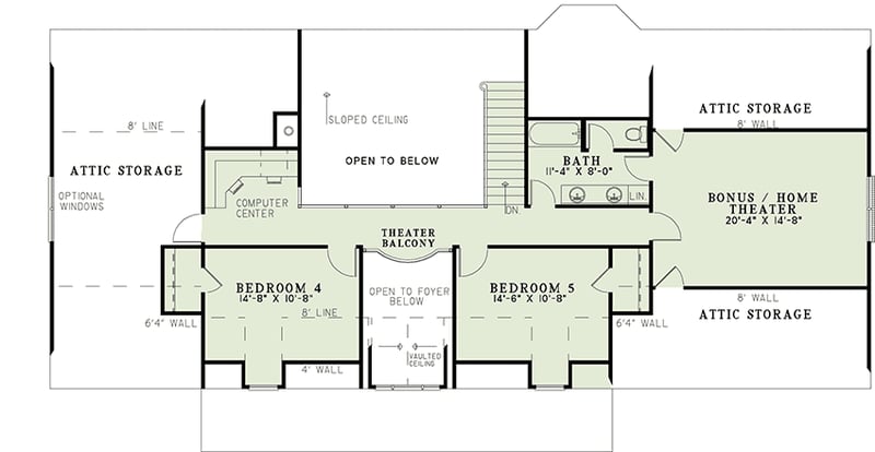Plan 59818ND: Southern Tradition - Floor Plan - 2nd Floor - Country, Traditional