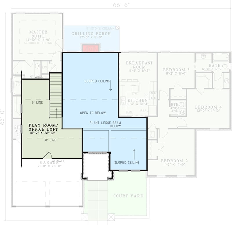 Plan 59853ND: Elegant European Home with Split Bedrooms and Courtyard Charm - Floor Plan - 2nd Floor - European, Mediterranean, Tuscan