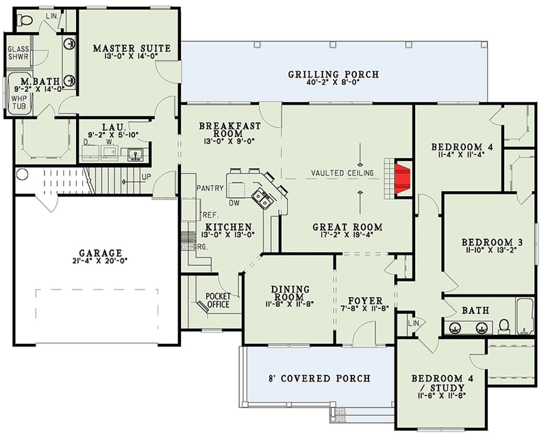 Plan 5987ND: One Story House Plan with Private Master Suite - Floor Plan - Main Level - Country, Ranch
