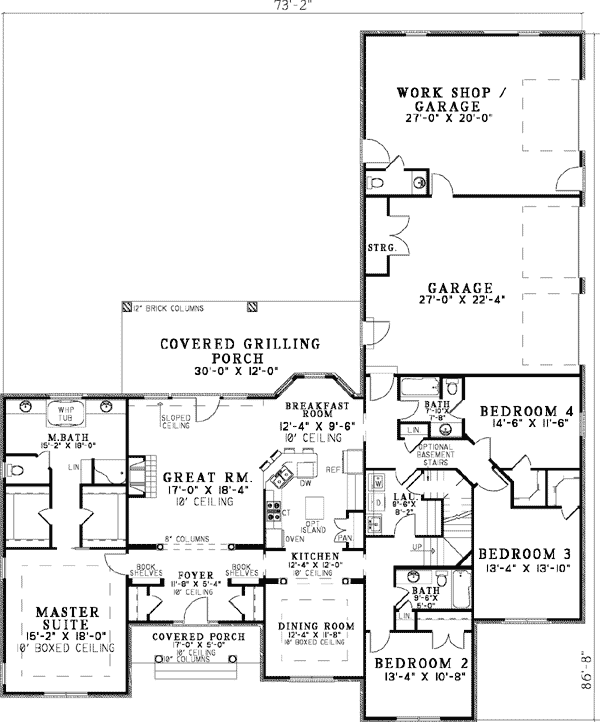 Plan 59890ND: Elegant Fireplace and High Ceilings - Floor Plan - Main Level - Traditional