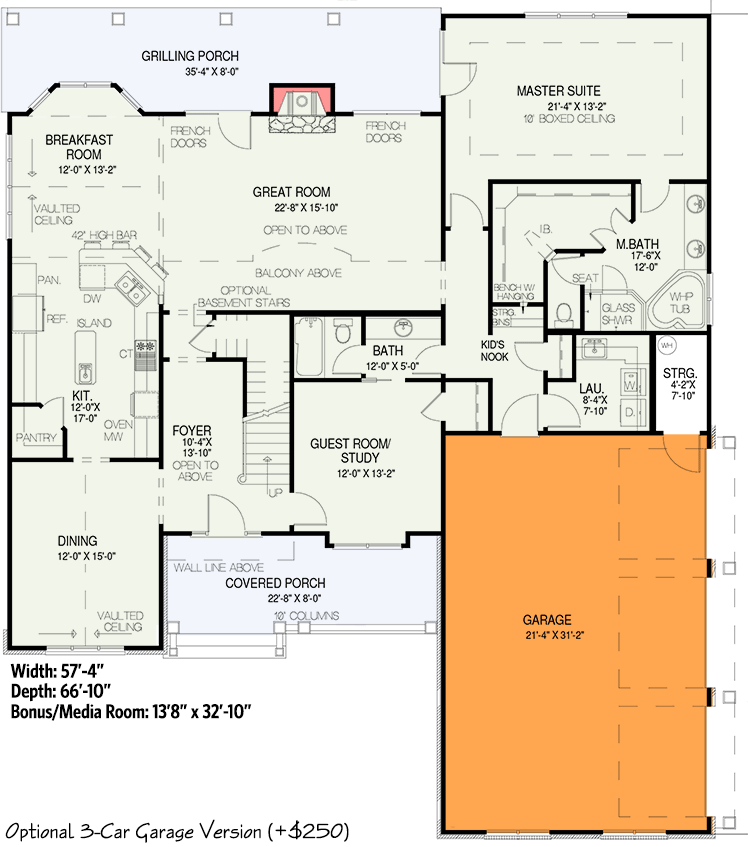 Plan 59899ND: Unique Design with Loads of Options - Floor Plan - 3-Car Garage Option - Craftsman, European, Traditional