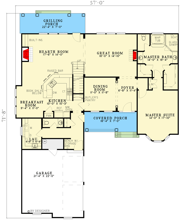 Plan 5990ND: Charming 4 Bedroom, 2.5 Bath Southern Style House Plan - 2,886 Sq Ft - Floor Plan - Main Level - New American, Southern, Traditional