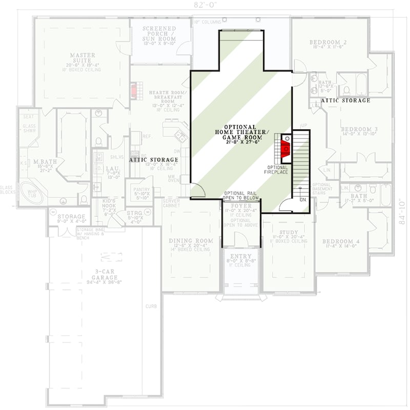 Plan 59903ND: 4-Bed House Plan with Upstairs Expansion - 3624 Sq Ft - Floor Plan - Bonus Level - Southern, Traditional