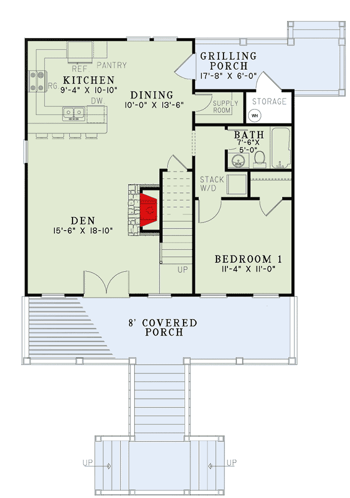 Plan 59910ND: Raised Country Cottage - Floor Plan - Main Level - Cottage, Low Country, Southern