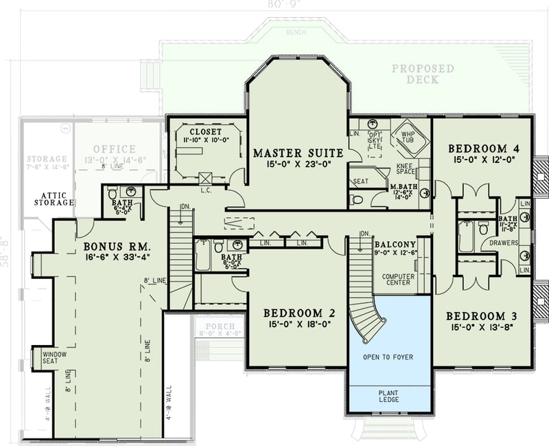 Plan 59947ND: Stately European Traditional House Plan with 4 Bedrooms, Upstairs Master Suite - Floor Plan - 2nd Floor - European, Traditional