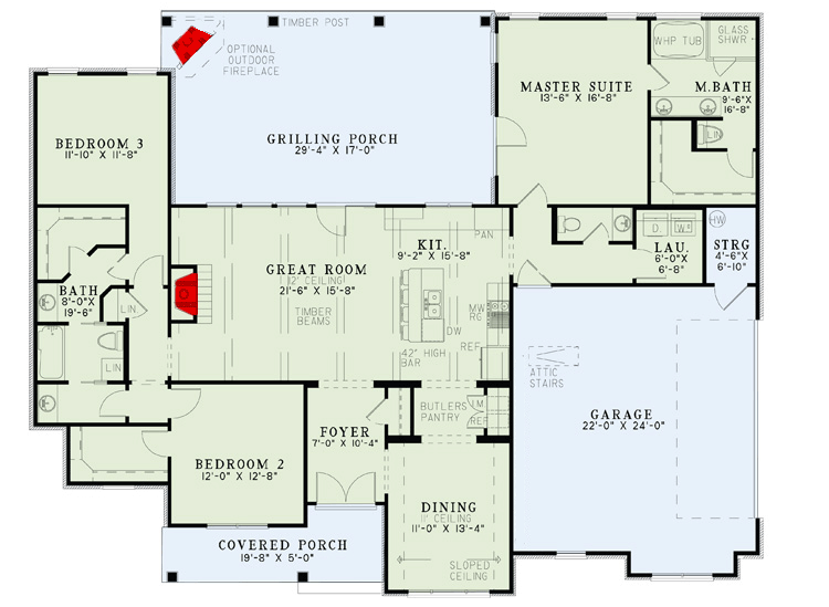Plan 60508ND: 3 Bed House Plan with 17'-Deep Outdoor Living Room - Floor Plan - Main Level - Country, Craftsman, Mountain