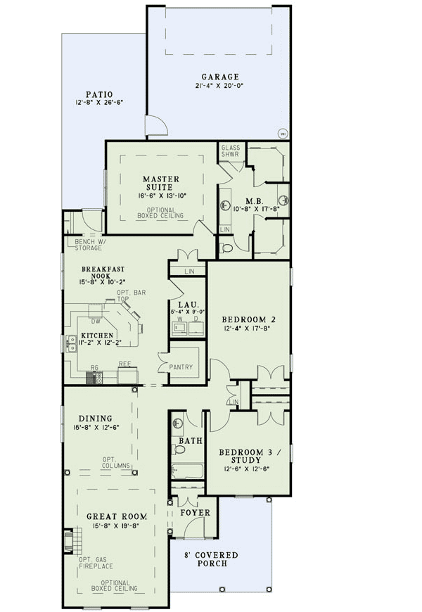 Plan 60513ND: Small House Plan with Flex Room - 2119 Sq Ft - Floor Plan - Main Level - Southern, Traditional