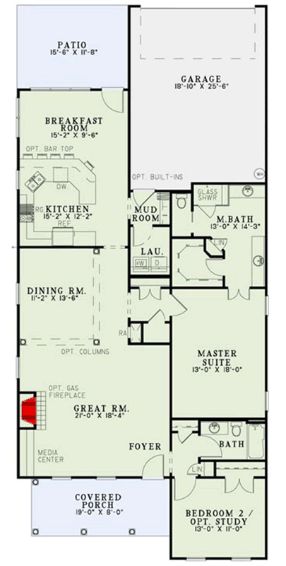 Plan 60516ND: Southern Cottage House Plan with Flex Room and Master Suite - Floor Plan - Main Level - Cottage, Country, Southern