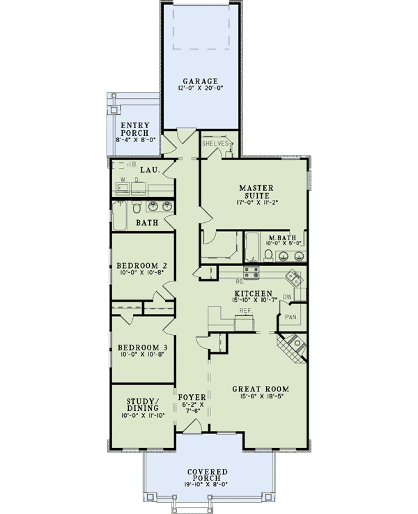 Plan 60571ND: Alley Access Cutie - Floor Plan - Main Level - Cottage, Southern