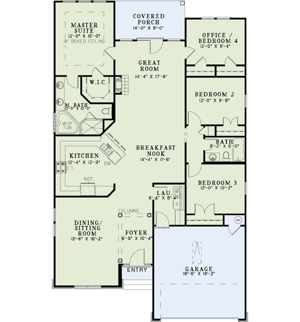 Plan 60573ND: Three or Four Bedroom Charmer - Floor Plan - Main Level - Cottage, Southern