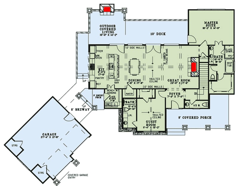 Plan 60587ND: Rustic Elegance with Two Master Suites - Floor Plan - Main Level - Country, Craftsman, Mountain, Rustic