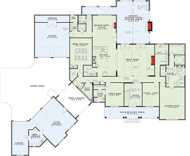 Plan 60588ND: European Elegance - Floor Plan - Main Level - European, French Country