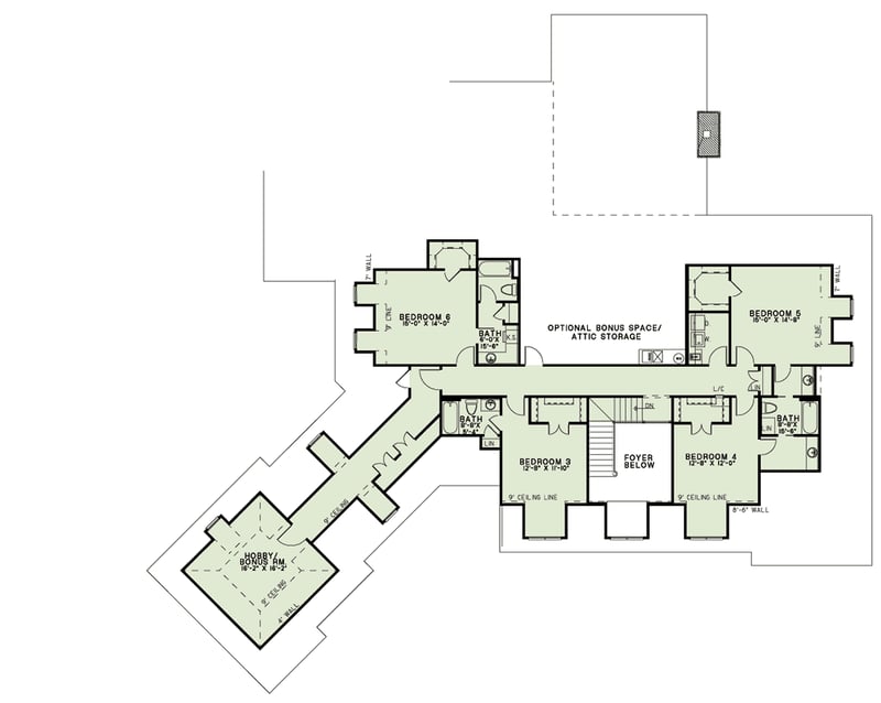 Plan 60593ND: Six Bedrooms for the Large Family - Floor Plan - 2nd Floor - European, French Country
