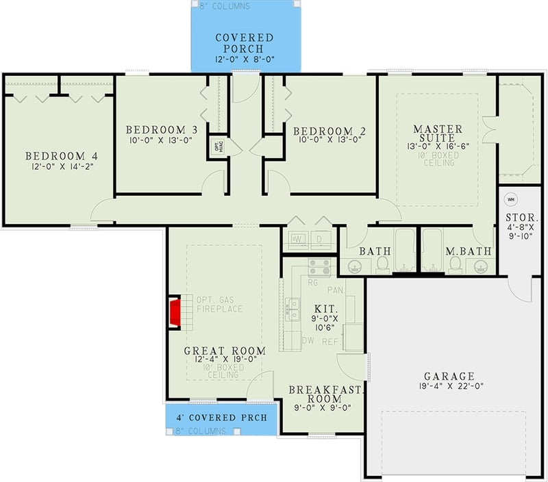 Plan 60600ND: Four Bedroom Ranch Home Plan - Floor Plan - Main Level - Ranch, Traditional