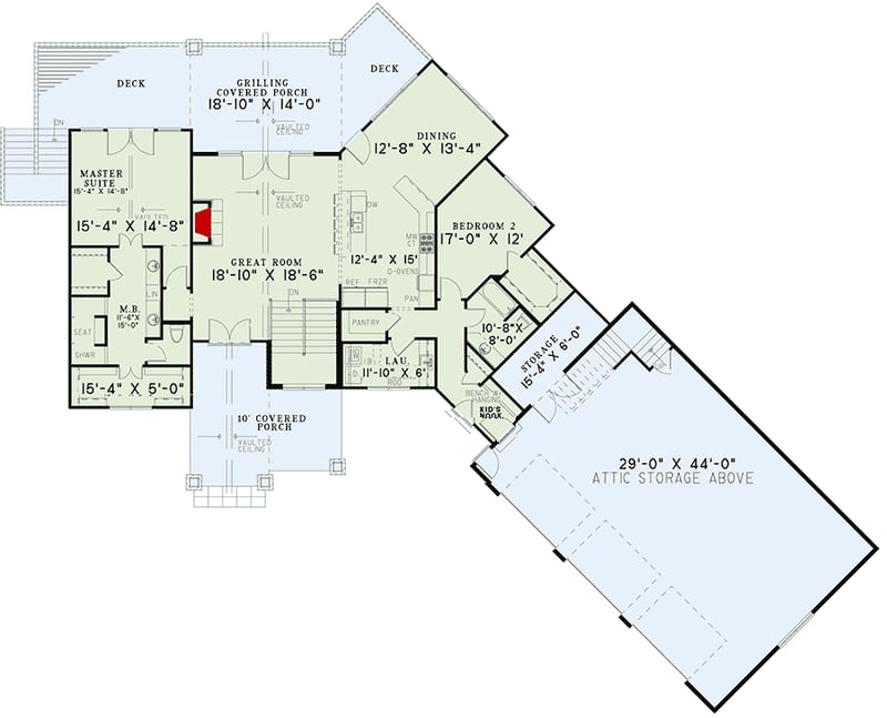 Plan 60602ND: Picturesque Mountain Ranch Home Plan - Floor Plan - Main Floor - Country, Mountain, Ranch, Rustic, Vacation