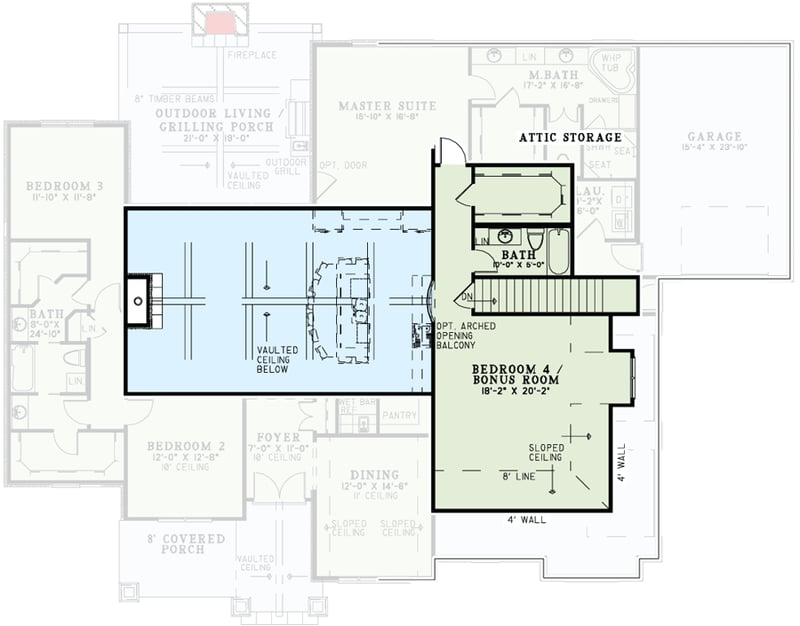 Plan 60611ND: Rustic Home Plan with Vaulted and Beamed Ceilings Under 2400 Square Feet - Floor Plan - 2nd Floor - European