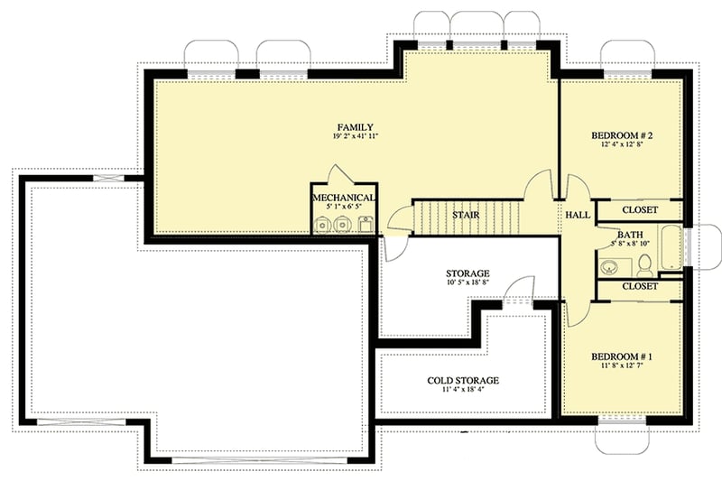 Plan 61216UT: Traditional Home with Two-Story Great Room - Floor Plan - Lower Level - Traditional