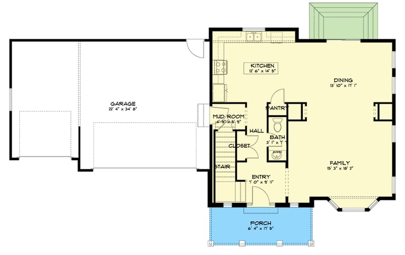 Plan 61222UT: 2-Story House Plan with Spacious Bedrooms - Floor Plan - Main Level - Country, Craftsman, Traditional