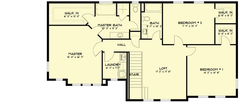 Plan 61222UT: 2-Story House Plan with Spacious Bedrooms - Floor Plan - Second Level - Country, Craftsman, Traditional