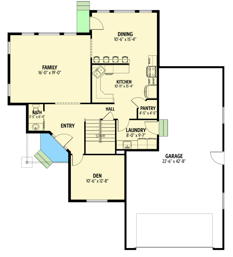 Plan 61247UT: 3-Bed Traditional House Plan with Home Office and an Optionally finished Lower Level - Floor Plan - Main Level - Country, Traditional