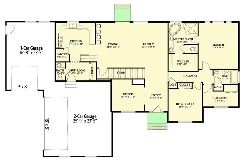 Plan 61257UT: 2900 Square Foot 4-Bed House Plan with Home Office and Lower Level Expansion - Floor Plan - Main Level - Traditional