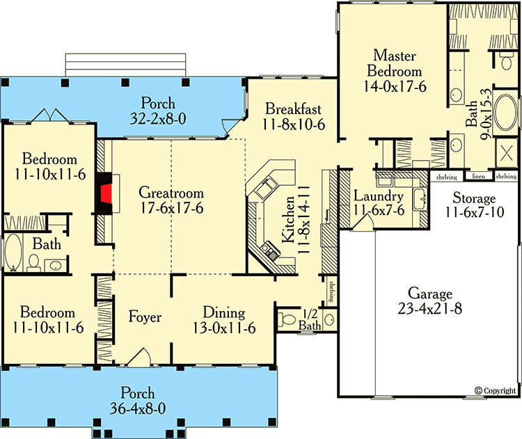 Plan 62023V: Southern Elegance - Floor Plan - Main Level - Country, Southern, Traditional