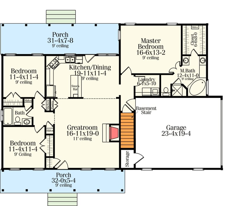 Plan 62099V: Split Bedroom Country Ranch - Floor Plan - Basement Option - Country, Ranch
