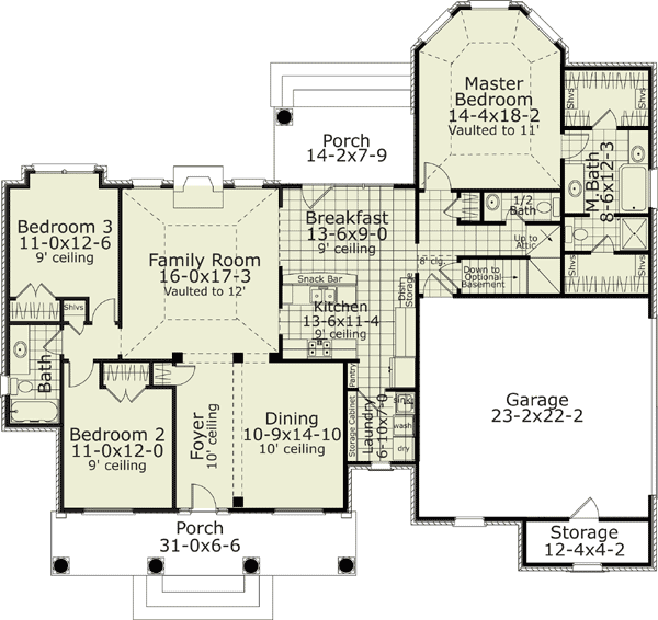 Plan 62112V: Southern French Country - Floor Plan - Main Level - Acadian, French Country, Louisiana-Style, Southern