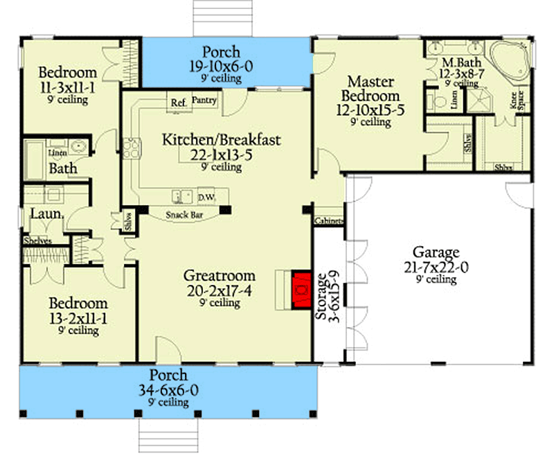 Plan 62129V: Split Bedroom Ranch Home Plan - 1633 Sq Ft - Floor Plan - Main Level - Ranch, Traditional