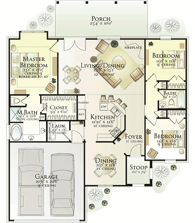 Plan 62131V: Gracious French Country Home Plan - Floor Plan - Main Level - Acadian, European, French Country, Louisiana-Style, Southern