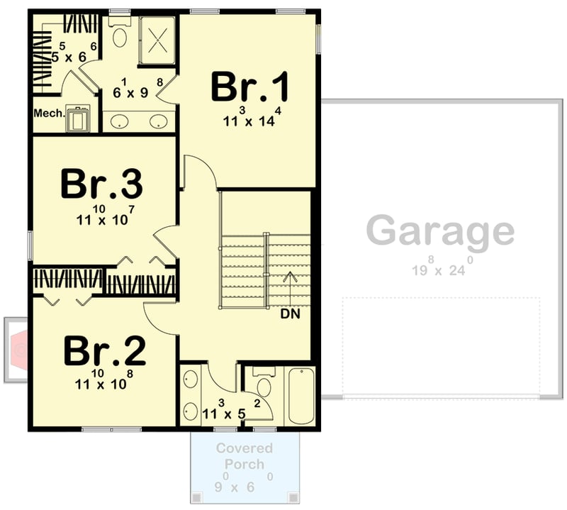Plan 62411DJ: Charming 3-Bedroom Modern Farmhouse Plan with 1558 Sq Ft and 2-Car Garage - Floor Plan - 2nd Floor - Country, Traditional