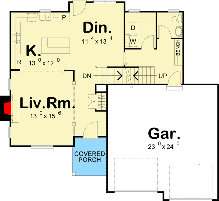 Plan 62416DJ: 3-Bedroom Traditional House Plan with Informal Layout - 1641 Square Feet - Floor Plan - Main Level - Traditional
